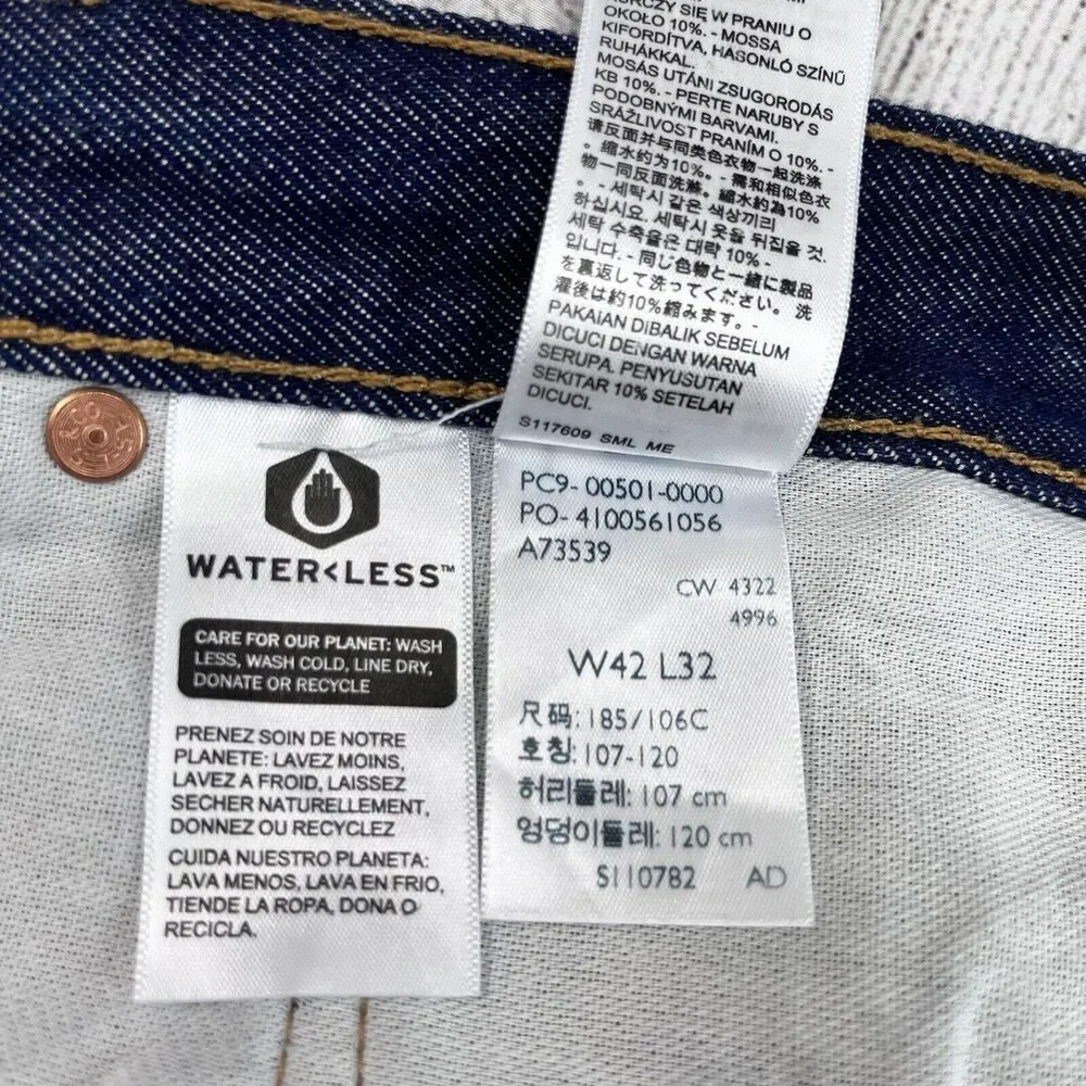 Levis 501 Original Fit Straight Jeans Mens 42x32‎ Dark Wash Blue Cotton